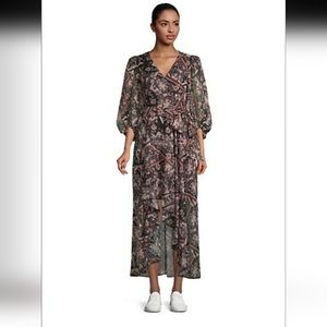 Eliza J Mosaic Ruffled Sharkbite Chiffon Midi/Maxi Dress